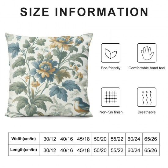 Ulloord Flowers Throw Pillow Covers Spring Floral Pattern Yellow Blue Beautiful Flowers Square Pillowcases for Home Decor Sofa Car Bedroom Pillow case