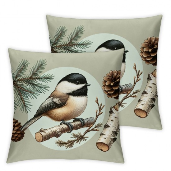 Ulloord Dense Pine Trees Lovely Birds Throw Pillow Covers Forest Vintage Art Print Square Pillowcases for Home Decor Sofa Car Bedroom Pillow case