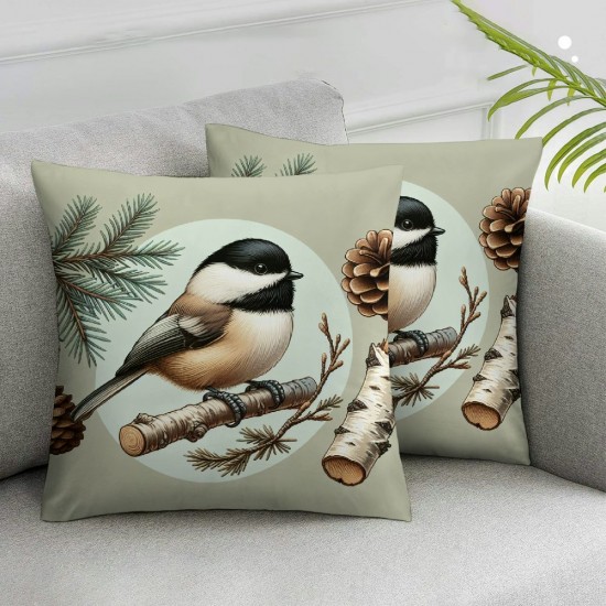 Ulloord Dense Pine Trees Lovely Birds Throw Pillow Covers Forest Vintage Art Print Square Pillowcases for Home Decor Sofa Car Bedroom Pillow case