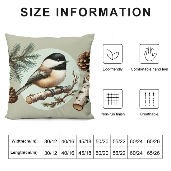 Ulloord Dense Pine Trees Lovely Birds Throw Pillow Covers Forest Vintage Art Print Square Pillowcases for Home Decor Sofa Car Bedroom Pillow case