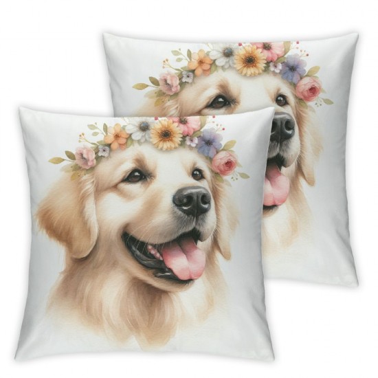 Ulloord Throw Pillow Covers Dog with Flower Design Square Pillowcase for Home Decor Sofa Car Bedroom Pillow case