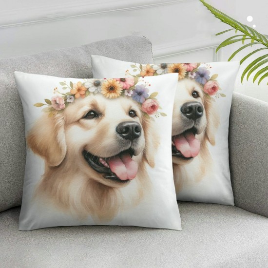 Ulloord Throw Pillow Covers Dog with Flower Design Square Pillowcase for Home Decor Sofa Car Bedroom Pillow case