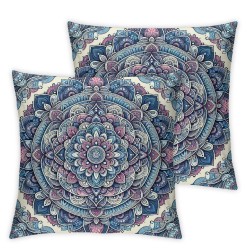 Ulloord Throw Pillow Covers Beautiful Blue Square Pillowcases for Home Decor Sofa Car Bedroom Floral Ethnic Watercolor Painting Pillow Cases