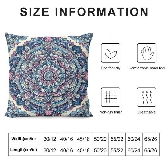 Ulloord Throw Pillow Covers Beautiful Blue Square Pillowcases for Home Decor Sofa Car Bedroom Floral Ethnic Watercolor Painting Pillow Cases