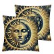 Ulloord Sun and Moon Stars Throw Pillow Covers Gold Blue Art Painting Square Pillowcases for Home Decor Sofa Car Bedroom Pillow case