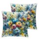 Ulloord Yellow Throw Pillow Covers Flowers Butterflies Wild Floral Art Painting Square Pillowcases for Home Decor Sofa Car Bedroom Pillow case