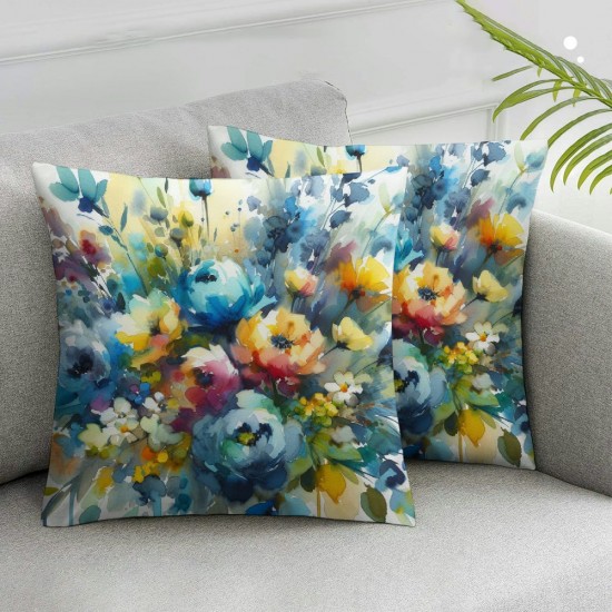 Ulloord Yellow Throw Pillow Covers Flowers Butterflies Wild Floral Art Painting Square Pillowcases for Home Decor Sofa Car Bedroom Pillow case