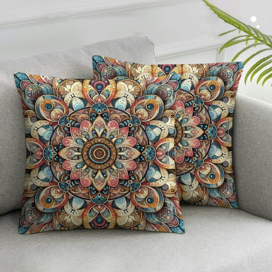 Ulloord Throw Pillow Covers Colorful Flowers Square Pillowcases for Home Decor Sofa Car Bedroom Ethnic Mandala Painting Pillow Cases