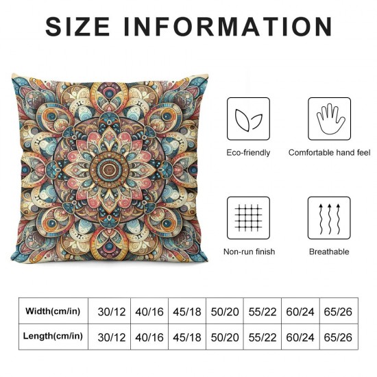 Ulloord Throw Pillow Covers Colorful Flowers Square Pillowcases for Home Decor Sofa Car Bedroom Ethnic Mandala Painting Pillow Cases