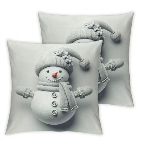 Ulloord Throw Pillow Covers White Smiling Snowman Square Pillowcases for Home Decor Sofa Car Bedroom Winter Falling Snowflakes Creative Design Pillow Cases