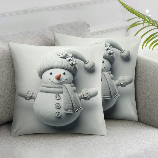 Ulloord Throw Pillow Covers White Smiling Snowman Square Pillowcases for Home Decor Sofa Car Bedroom Winter Falling Snowflakes Creative Design Pillow Cases