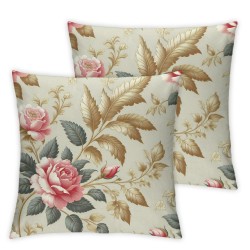 Ulloord Throw Pillow Covers Pink Flowers Floral Gray Leaves Square Pillowcases for Home Decor Sofa Car Bedroom Watercolor Painting Pillow Cases