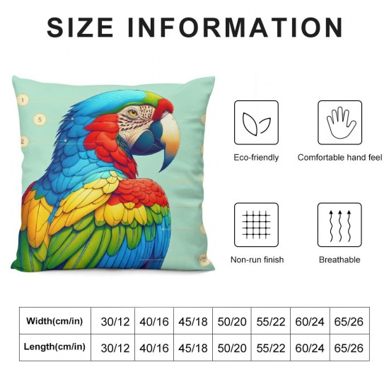 Ulloord Throw Pillow Covers Rainforest Parrot Bird Forest Nature Animal Trees Design Square Pillowcases for Home Decor Sofa Car Bedroom Pillow Cases