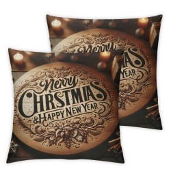 Ulloord Throw Pillow Covers Merry Christmas Square Pillowcases for Home Decor Sofa Car Bedroom Silver Gold Balls Rustic Farmhouse Plank Wooden Design Pillow Cases