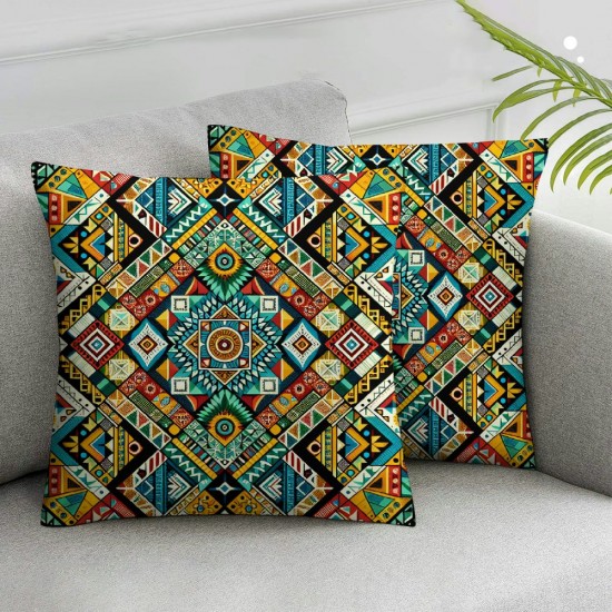 Ulloord Throw Pillow Covers Colorful Geometric Pattern Design Square Pillowcases for Home Decor Sofa Car Bedroom Vintage Ethnic Style Creative Painting Pillow Cases