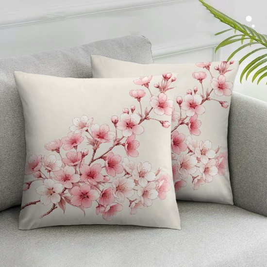 Ulloord Throw Pillow Covers Pink Sakura Blossom Japanese Flowers Spring Square Pillowcase for Home Decor Sofa Car Bedroom Pillow case