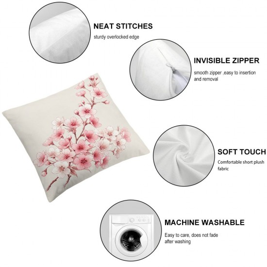 Ulloord Throw Pillow Covers Pink Sakura Blossom Japanese Flowers Spring Square Pillowcase for Home Decor Sofa Car Bedroom Pillow case