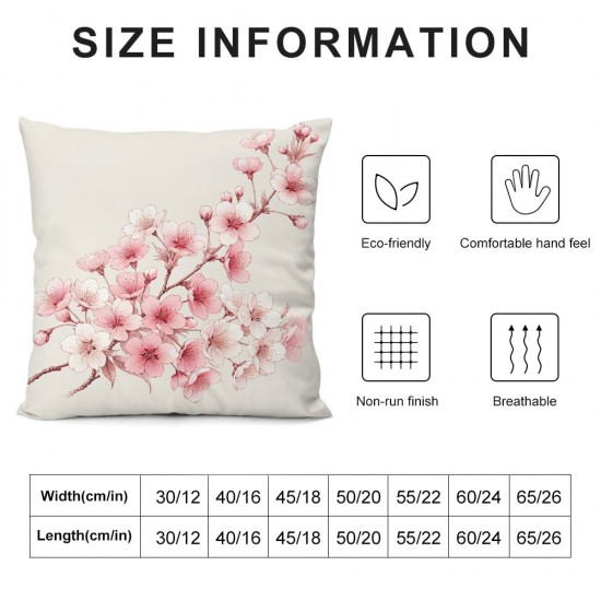 Ulloord Throw Pillow Covers Pink Sakura Blossom Japanese Flowers Spring Square Pillowcase for Home Decor Sofa Car Bedroom Pillow case