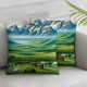 Ulloord Throw Pillow Covers Cute Horses in Field Square Pillowcases for Home Decor Sofa Car Bedroom Green Grassland Towering Mountains Natural Scenery Print Pillow Cases