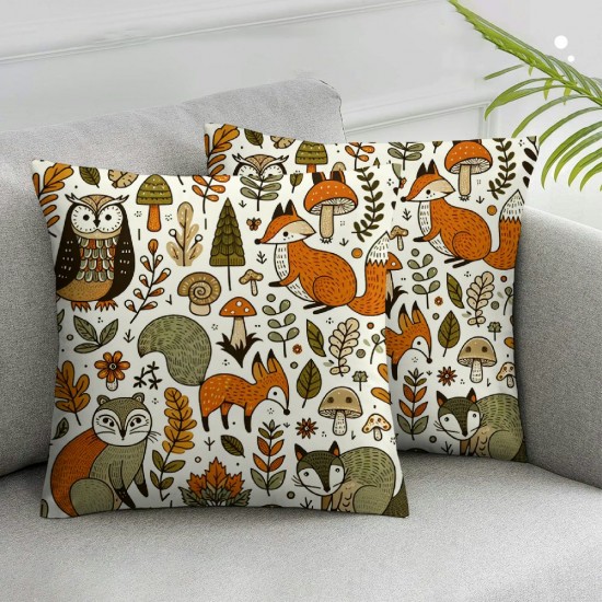 Ulloord Throw Pillow Covers Cute Fox Square Pillowcases for Home Decor Sofa Car Bedroom Forest Animal Floral Painting Pillow Cases