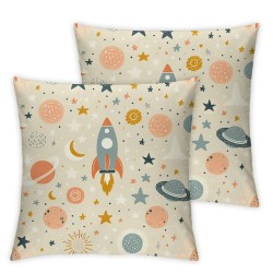 Ulloord Throw Pillow Covers Rocket Planet Stars Hand Drawn Pink Cartoon Pattern Pillow Case Pillowcases for Home Decor Sofa Outdoor