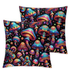 Ulloord Throw Pillow Covers Colorful Glowing Mushrooms Square Pillowcases for Home Decor Sofa Car Bedroom Stars Decor Background Seamless Pattern Design Pillow Cases