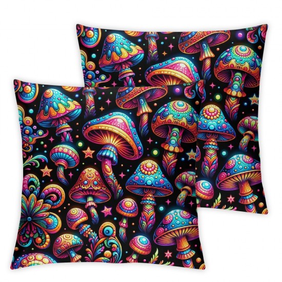 Ulloord Throw Pillow Covers Colorful Glowing Mushrooms Square Pillowcases for Home Decor Sofa Car Bedroom Stars Decor Background Seamless Pattern Design Pillow Cases