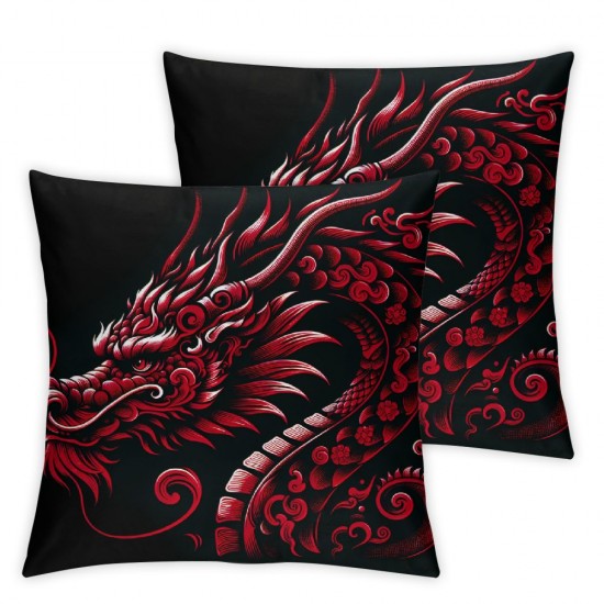 Ulloord Throw Pillow Covers Red Dragon Black Background Design Square Pillowcase for Home Decor Sofa Car Bedroom Pillow case