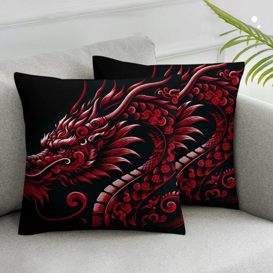 Ulloord Throw Pillow Covers Red Dragon Black Background Design Square Pillowcase for Home Decor Sofa Car Bedroom Pillow case