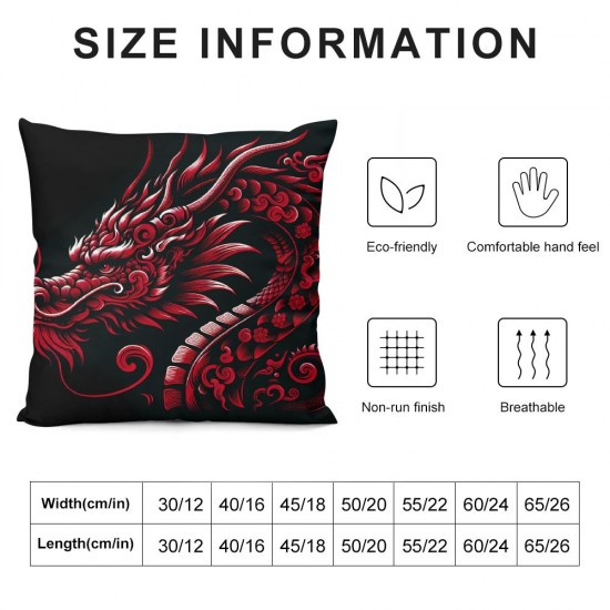 Ulloord Throw Pillow Covers Red Dragon Black Background Design Square Pillowcase for Home Decor Sofa Car Bedroom Pillow case