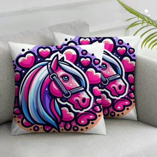 Ulloord Throw Pillow Covers Pink Valentine's Day Horse with Heart Square Pillowcase for Home Decor Sofa Car Bedroom Pillow case