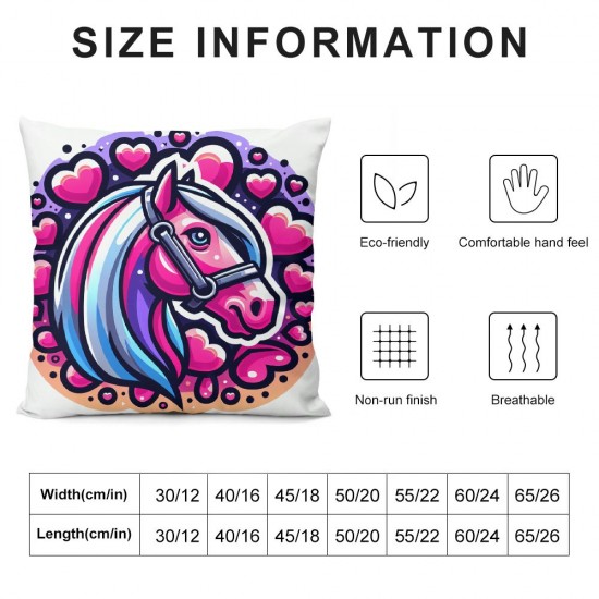 Ulloord Throw Pillow Covers Pink Valentine's Day Horse with Heart Square Pillowcase for Home Decor Sofa Car Bedroom Pillow case