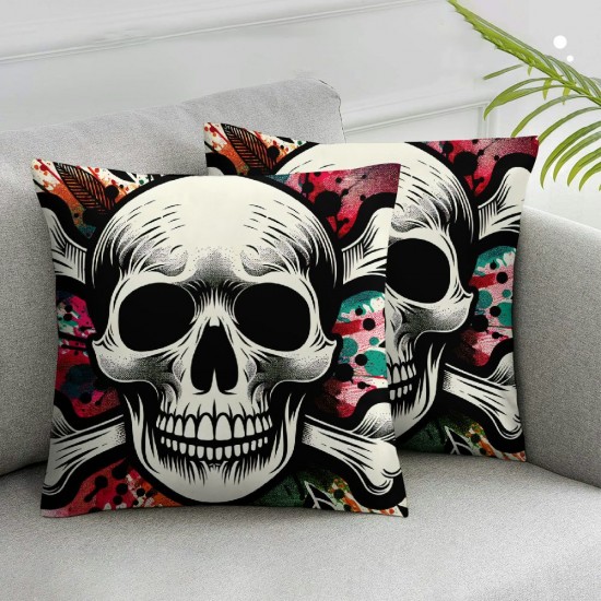 Ulloord Skull Pillowcases Colorful Rose Flower Skull in Dark Style Pillow Case Decorative Throw Pillow Cover for Home Sofa Office