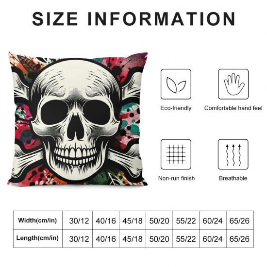 Ulloord Skull Pillowcases Colorful Rose Flower Skull in Dark Style Pillow Case Decorative Throw Pillow Cover for Home Sofa Office