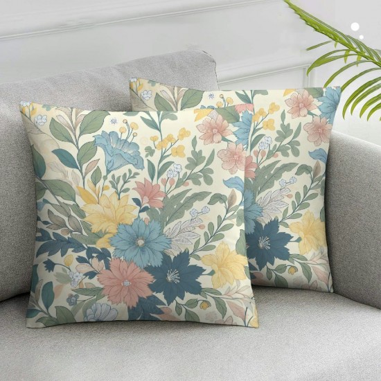 Ulloord Square Throw Pillow Covers Lemon with Vintage Flower Pillow Cases Decorative for Home Bedroom Sofa Pillowcases Standard Size