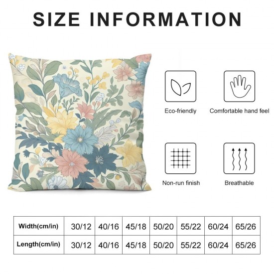 Ulloord Square Throw Pillow Covers Lemon with Vintage Flower Pillow Cases Decorative for Home Bedroom Sofa Pillowcases Standard Size