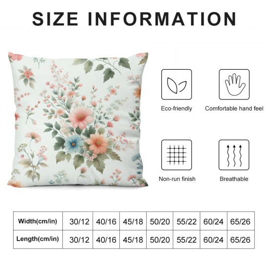 Ulloord Watercolor Pink Flowers Pillowcases Floral Botanical Seamless Pattern Art Painting Pillow Case Decorative Throw Pillow Cover for Home Sofa Office