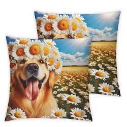 Ulloord Square Throw Pillow Covers Cute with Wreath Pillow Cases Decorative for Home Bedroom Sofa Flower Field Animal Dog Print Pillowcases Standard Size