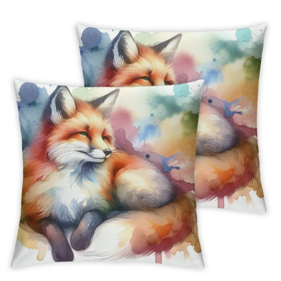 Ulloord Square Throw Pillow Covers Watercolor Fox and Painting Pillow Cases Decorative for Home Bedroom Sofa Pillowcases Standard Size