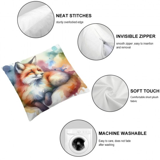 Ulloord Square Throw Pillow Covers Watercolor Fox and Painting Pillow Cases Decorative for Home Bedroom Sofa Pillowcases Standard Size