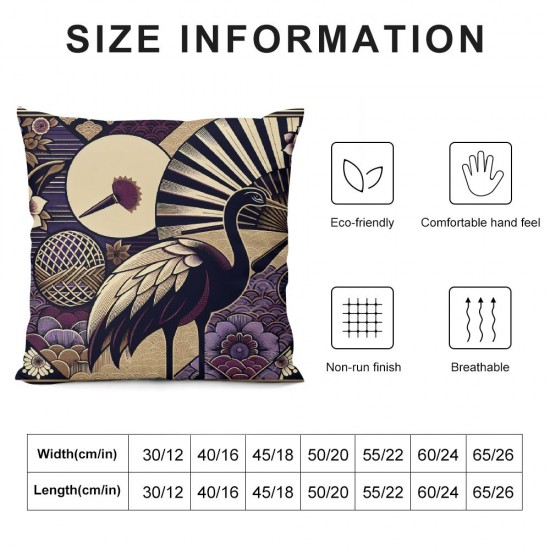 Ulloord Square Throw Pillow Covers Japan Cranes Handball Hand Fan Chrysanthemums Design Pillow Cases Decorative for Home Bedroom Sofa Pillowcases Standard Size