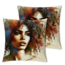 Ulloord Square Throw Pillow Covers Beautiful African Girl with Hair Pillow Cases Decorative for Home Bedroom Sofa Creative Watercolor Painting Pillowcases Standard Size