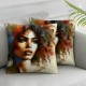 Ulloord Square Throw Pillow Covers Beautiful African Girl with Hair Pillow Cases Decorative for Home Bedroom Sofa Creative Watercolor Painting Pillowcases Standard Size