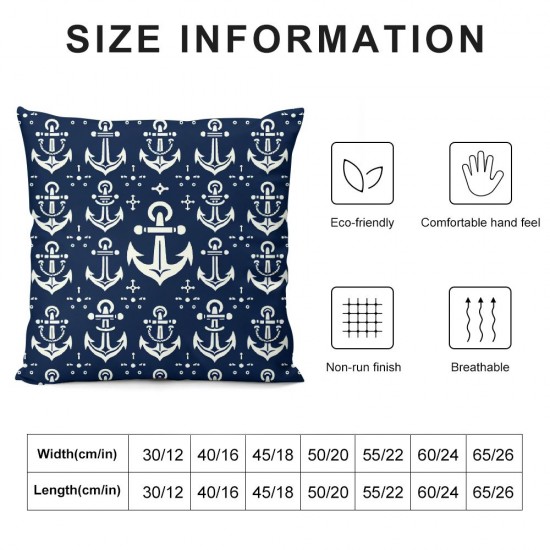 Square Throw Pillow Covers White Pillow Cases Decorative for Home Bedroom Sofa Nautical Theme Simple Blue Background Painting Pillowcases Standard Size