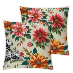 Ulloord Square Throw Pillow Covers Gray Brown Dogs Colorful Flowers Pillow Cases Decorative for Home Bedroom Sofa Floral Seamless Pattern Design Pillowcases Standard Size