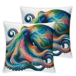 Ulloord Square Throw Pillow Covers Abstract Multicolored Pillow Cases Decorative for Home Bedroom Sofa Hand Drawn Ocean Animal White Background Design Pillowcases Standard Size