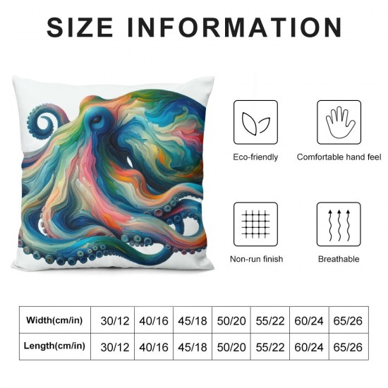 Ulloord Square Throw Pillow Covers Abstract Multicolored Pillow Cases Decorative for Home Bedroom Sofa Hand Drawn Ocean Animal White Background Design Pillowcases Standard Size