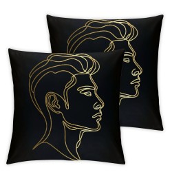 Ulloord Square Throw Pillow Covers Woman's Face Golden Lines Pillow Cases Decorative for Home Bedroom Sofa Hand Drawn Abstract Art Pillowcases Standard Size