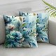 Ulloord Square Throw Pillow Covers Watercolor Blue Flowers Pillow Cases Decorative for Home Bedroom Sofa Beautiful Floral Spring Natural Painting Pillowcases Standard Size