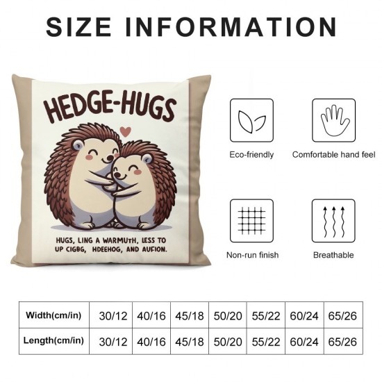 Ulloord Square Throw Pillow Covers Cute Hedgehogs Hugging Each Other Pillow Cases Decorative for Home Bedroom Sofa Cartoon Forest Animal Hand Drawn Painting Pillowcases Standard Size